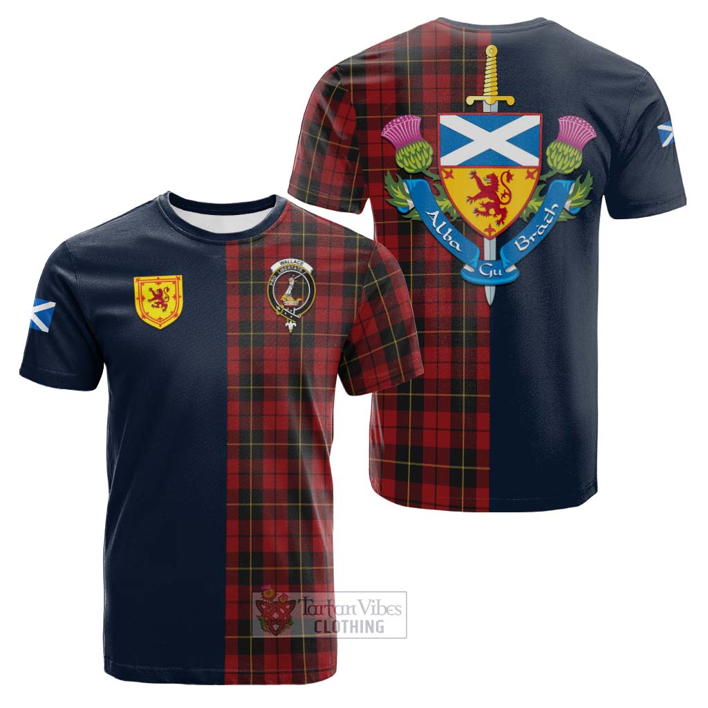 Tartan Vibes Clothing Wallace Tartan Cotton T-shirt with Scottish Lion Royal Arm Half Style