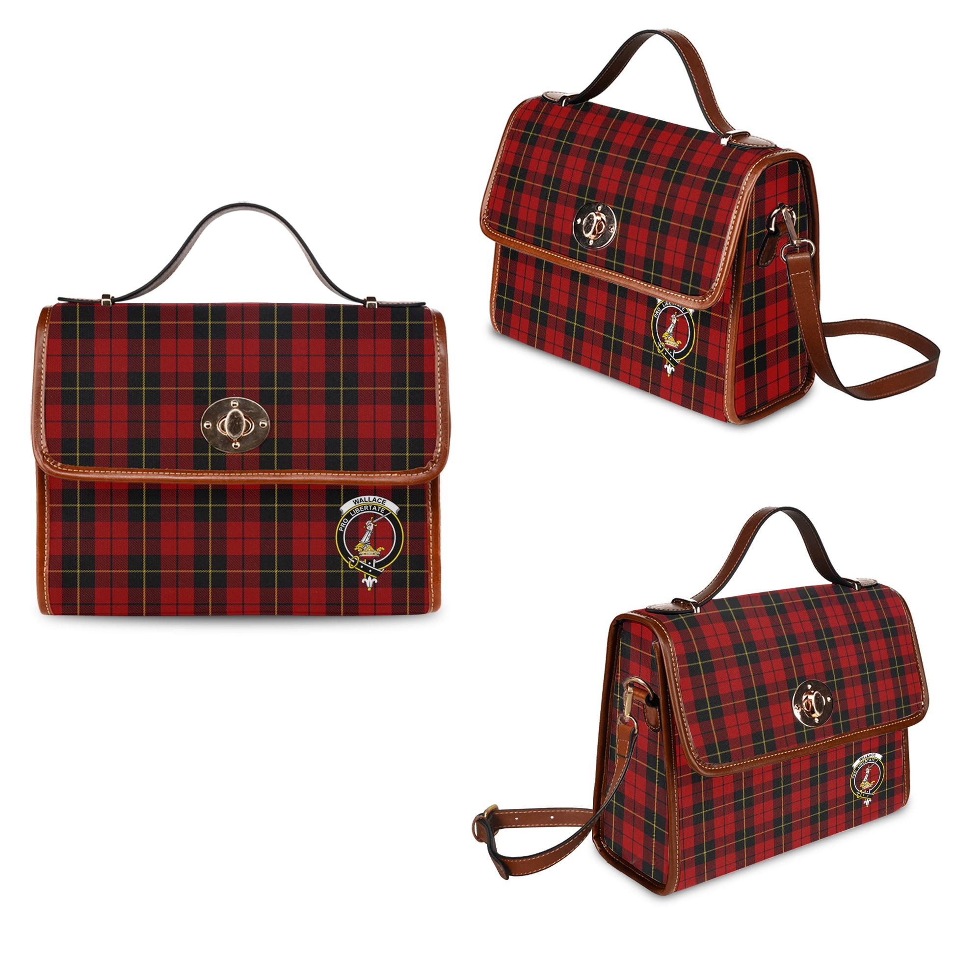 wallace-tartan-leather-strap-waterproof-canvas-bag-with-family-crest