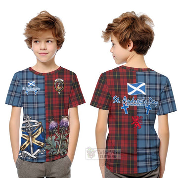 Wallace Tartan Kid T-Shirt Happy St. Andrew's Day Half Tartan Style