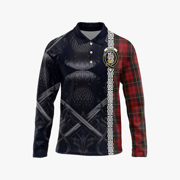 Wallace Tartan Long Sleeve Polo Shirt with Family Crest Cross Sword Thistle Celtic Vibes Unisex - Tartan Vibes Clothing