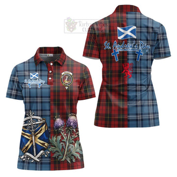 Wallace Tartan Women's Polo Shirt Happy St. Andrew's Day Half Tartan Style