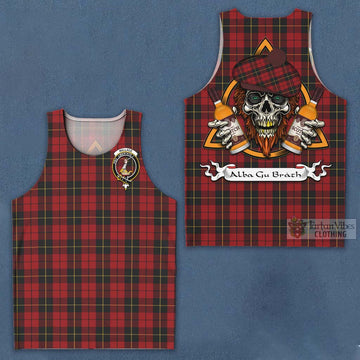 Wallace Tartan Men's Tank Top with Family Crest and Bearded Skull Holding Bottles of Whiskey Men - Tartan Vibes Clothing