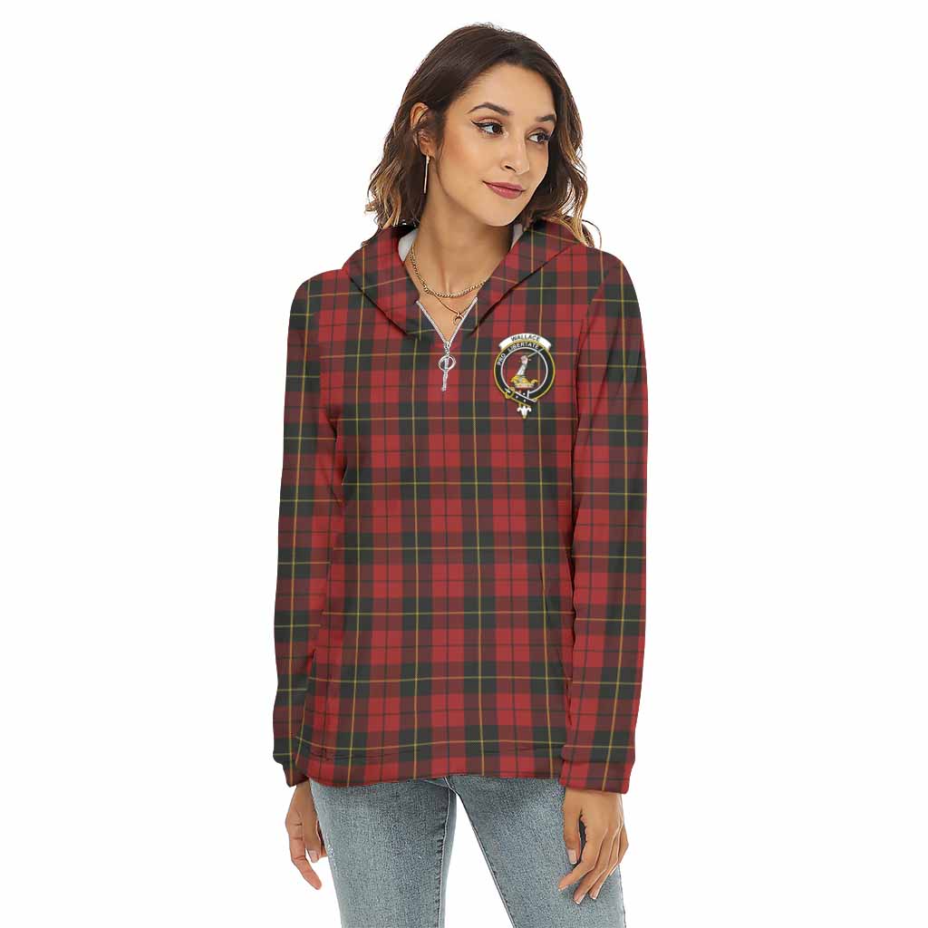 Wallace Tartan Women's Borg Fleece Hoodie with Half Zip with Family Crest Female - Tartan Vibes Clothing