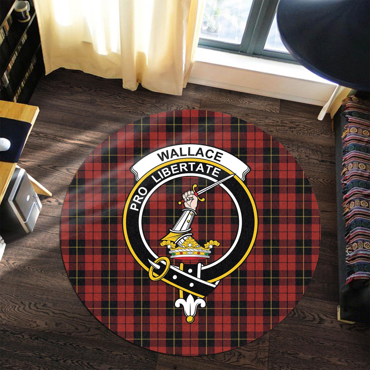 Wallace Tartan Round Rug with Family Crest Premium Round Rug - Tartan Vibes Clothing