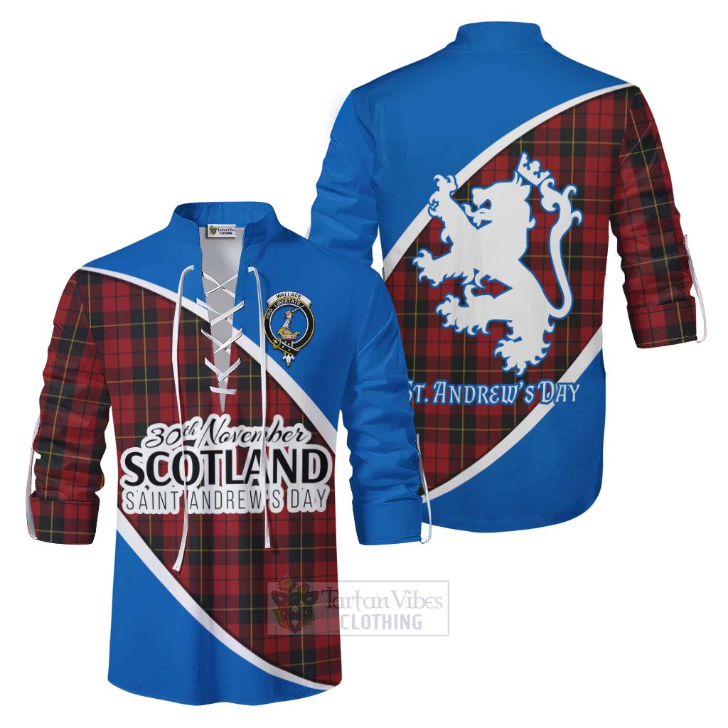 Tartan Vibes Clothing Wallace Family Crest Tartan Ghillie Kilt Shirt Celebrate Saint Andrew's Day in Style