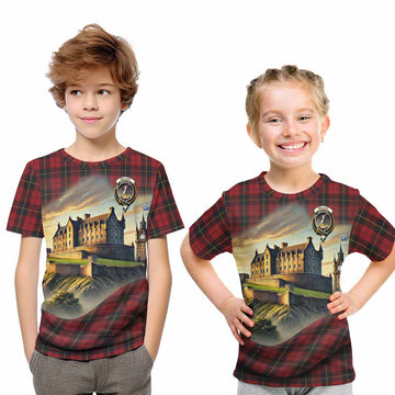 Wallace Tartan Family Crest Kid T-Shirt with Scottish Ancient Castle Style