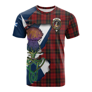 Wallace Tartan Family Crest Cotton T-shirt Scottish Thistle Celtic Inspired