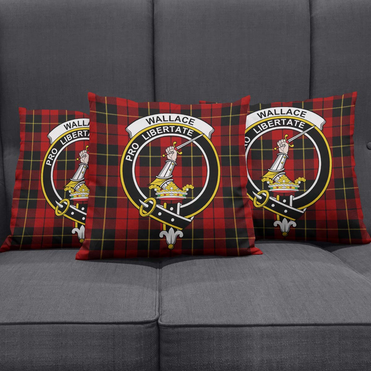 Wallace Tartan Pillow Cover with Family Crest Square Pillow Cover - Tartanvibesclothing