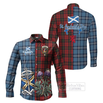 Wallace Tartan Long Sleeve Button Shirt Happy St. Andrew's Day Half Tartan Style