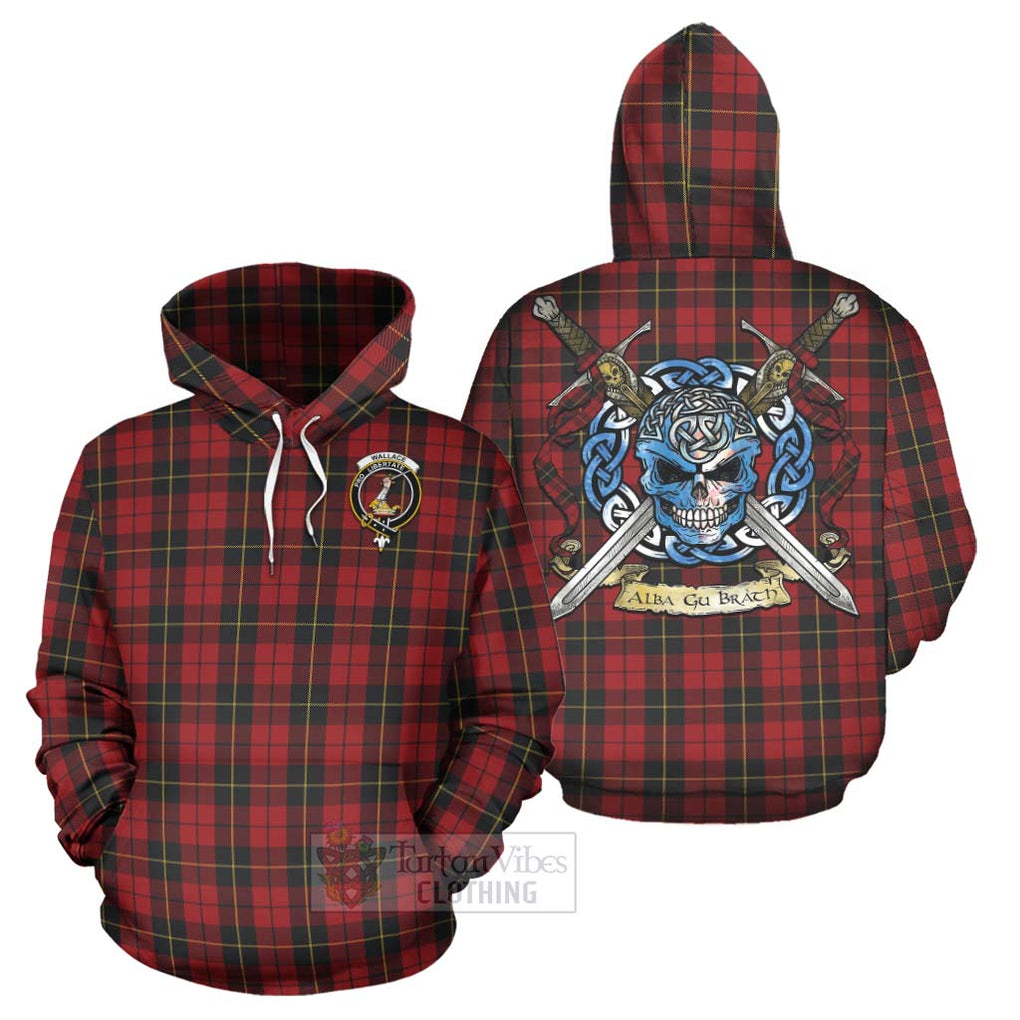 Tartan Vibes Clothing Wallace Tartan Hoodie with Family Crest Celtic Skull Style