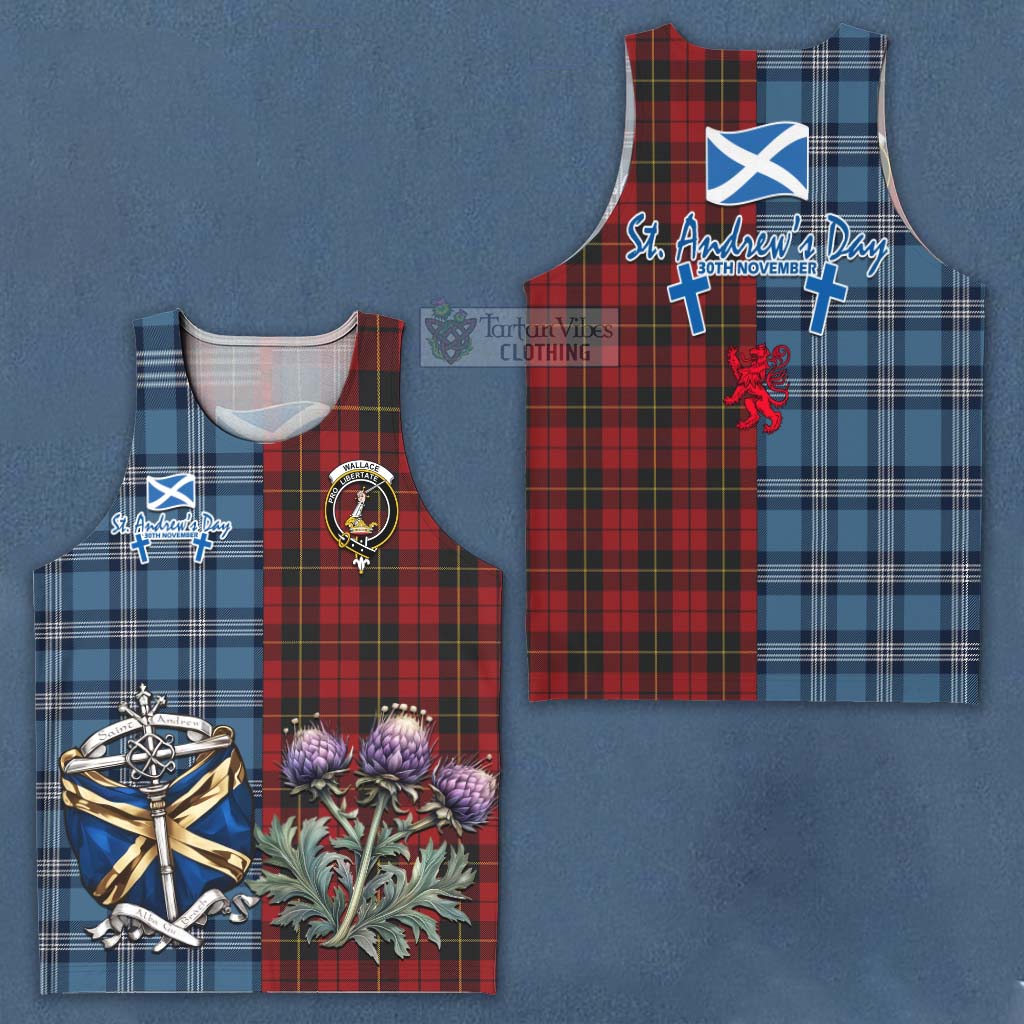 Tartan Vibes Clothing Wallace Tartan Men's Tank Top Happy St. Andrew's Day Half Tartan Style