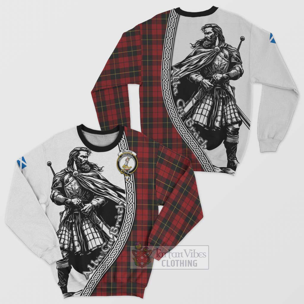 Wallace Tartan Clan Crest Sweatshirt with Highlander Warrior Celtic Style Unisex - Tartan Vibes Clothing