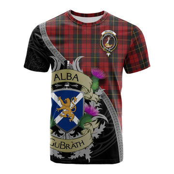 Wallace Tartan Family Crest Cotton T-shirt Lion Rampant Royal Thistle Shield Celtic Inspired