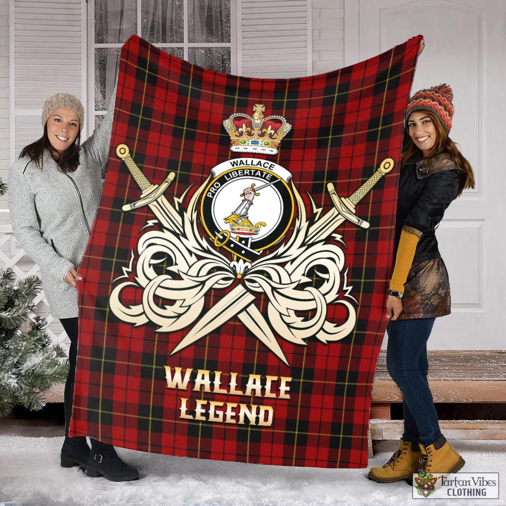 Tartan Vibes Clothing Wallace Tartan Blanket with Clan Crest and the Golden Sword of Courageous Legacy