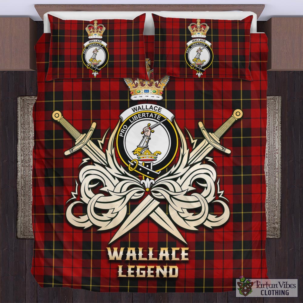 Tartan Vibes Clothing Wallace Tartan Bedding Set with Clan Crest and the Golden Sword of Courageous Legacy