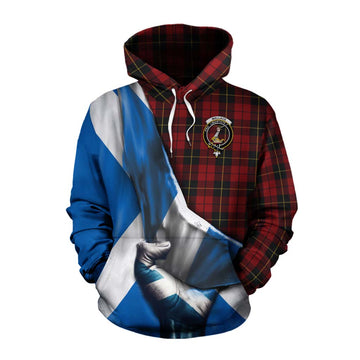 Wallace Tartan Cotton Hoodie with Family Crest Scotland Patriotic Style