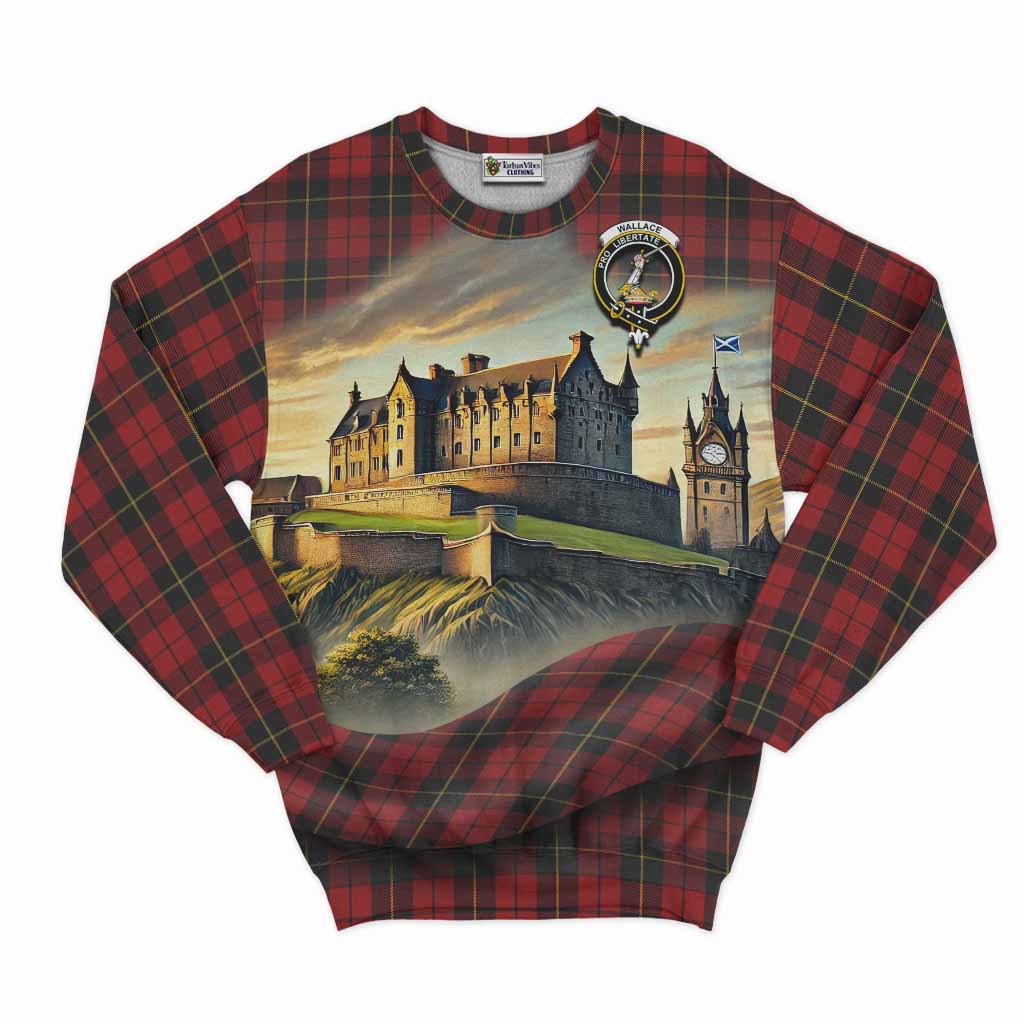Wallace Tartan Family Crest Sweatshirt with Scottish Ancient Castle Style Unisex - Tartan Vibes Clothing