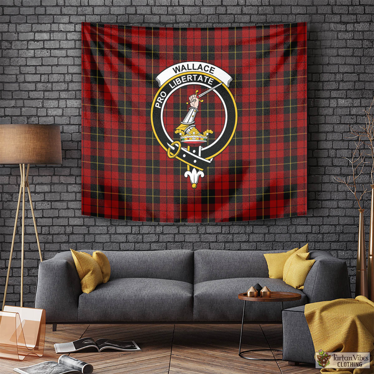 Tartan Vibes Clothing Wallace Tartan Tapestry Wall Hanging and Home Decor for Room with Family Crest