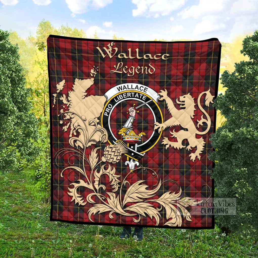 Tartan Vibes Clothing Wallace Tartan Quilt with Family Crest and Scottish Symbol Style