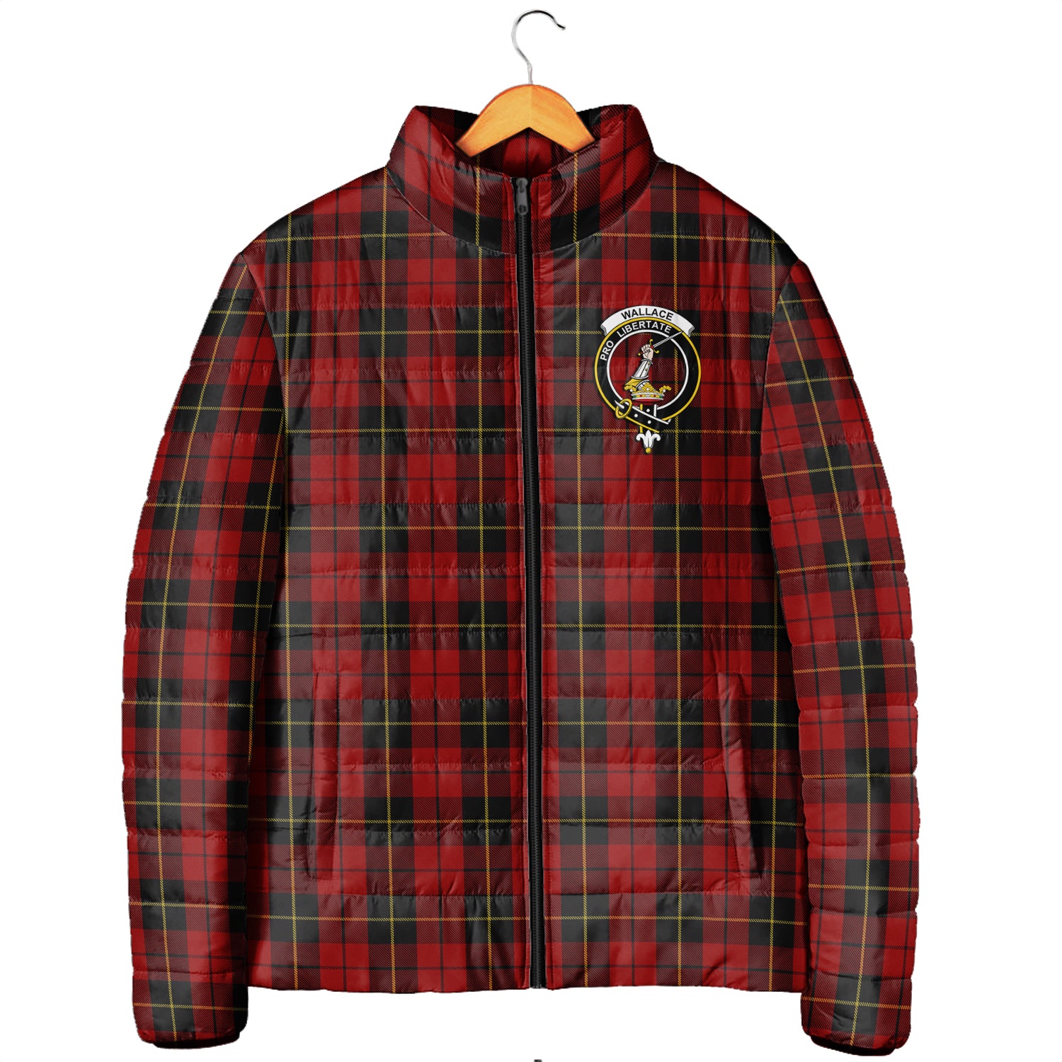 Wallace Tartan Padded Jacket with Family Crest Men's Padded Jacket - Tartan Vibes Clothing