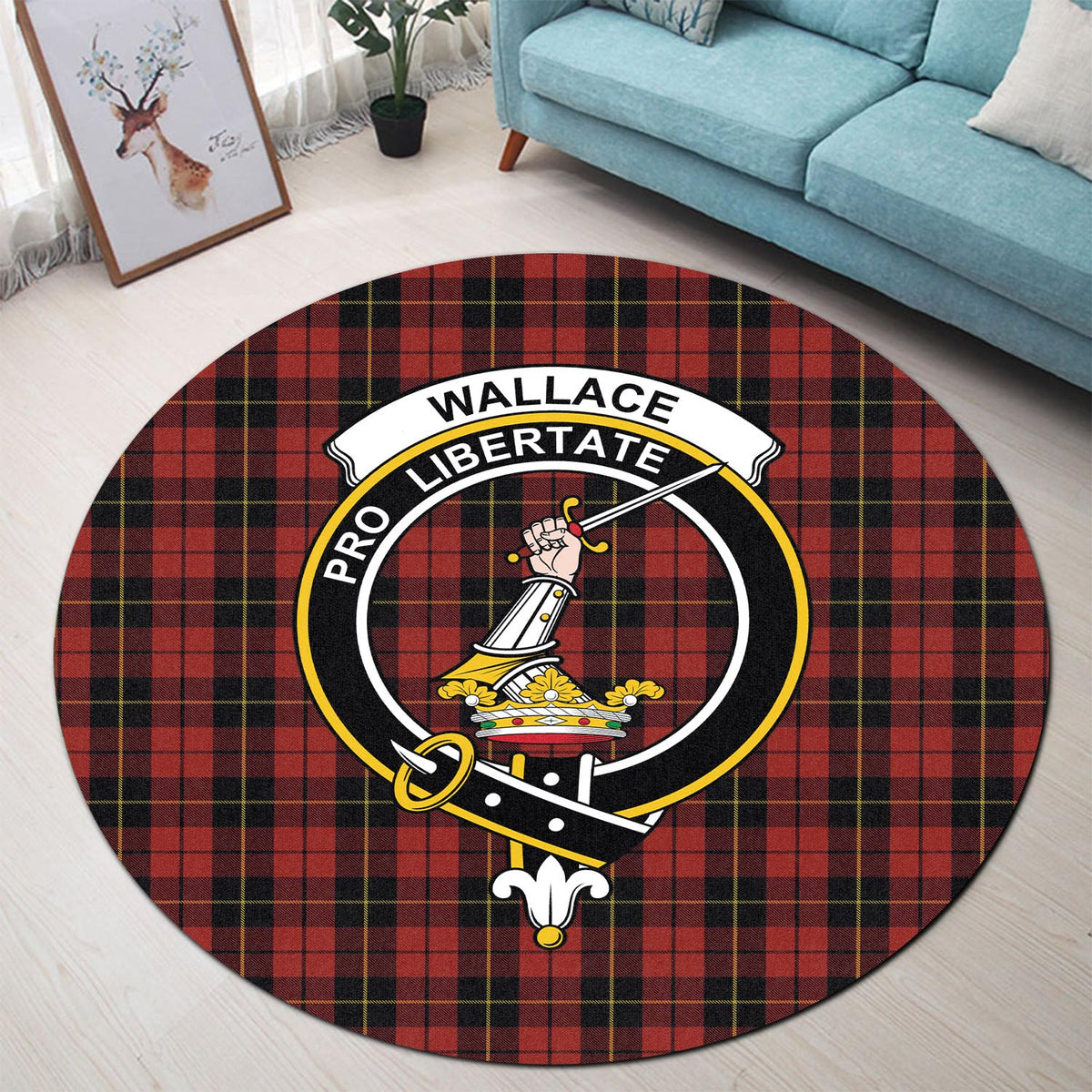 Wallace Tartan Round Rug with Family Crest - Tartan Vibes Clothing