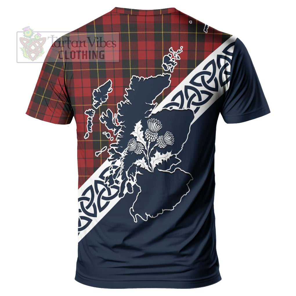 Wallace Tartan T-Shirt Featuring Thistle and Scotland Map