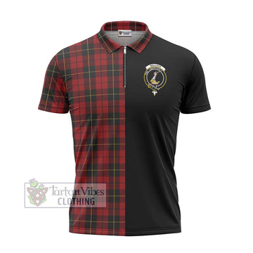 Wallace Tartan Zipper Polo Shirt with Family Crest and Half Of Me Style