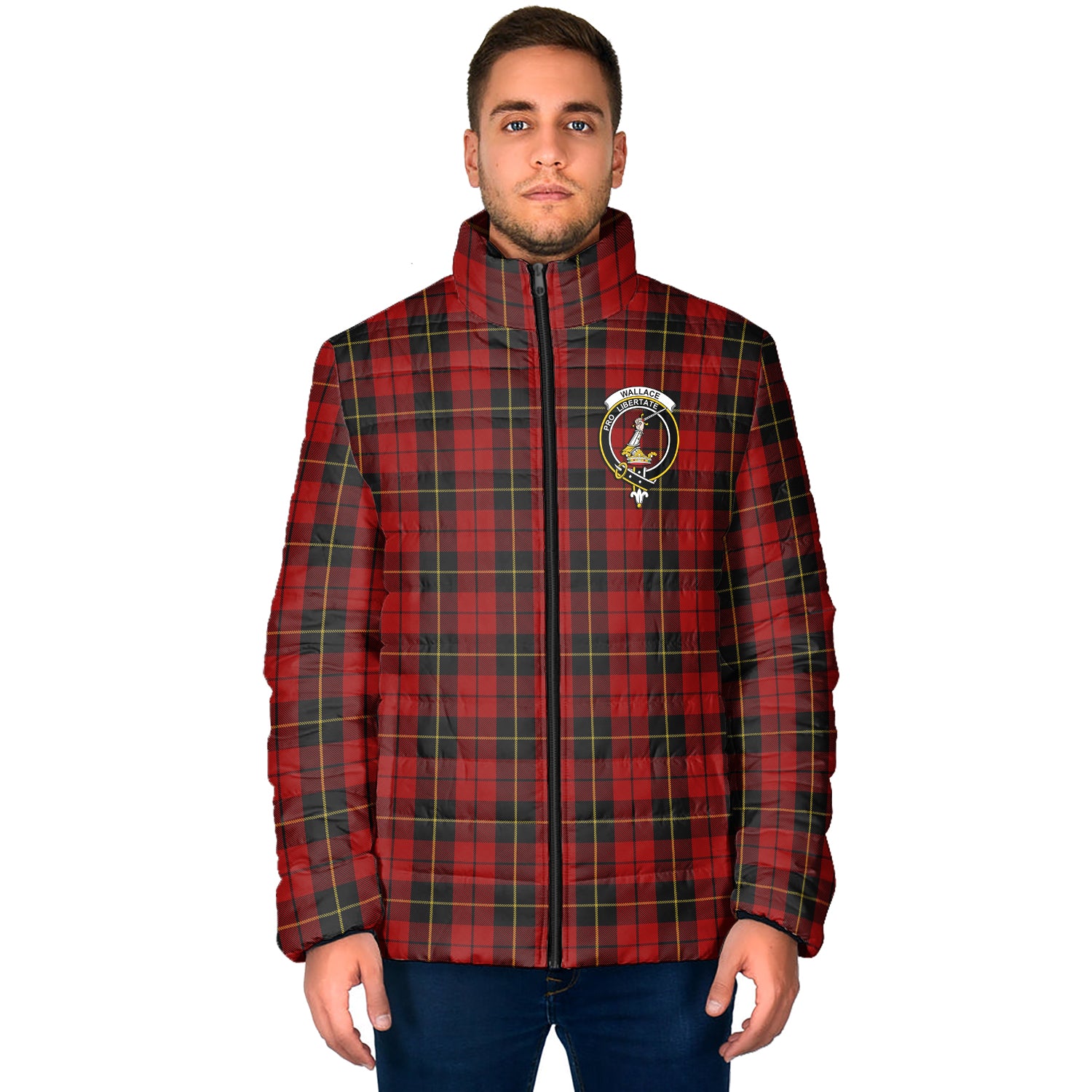 Wallace Tartan Padded Jacket with Family Crest - Tartan Vibes Clothing