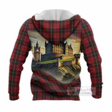 Wallace Tartan Family Crest Knitted Hoodie with Scottish Ancient Castle Style - Tartan Vibes Clothing