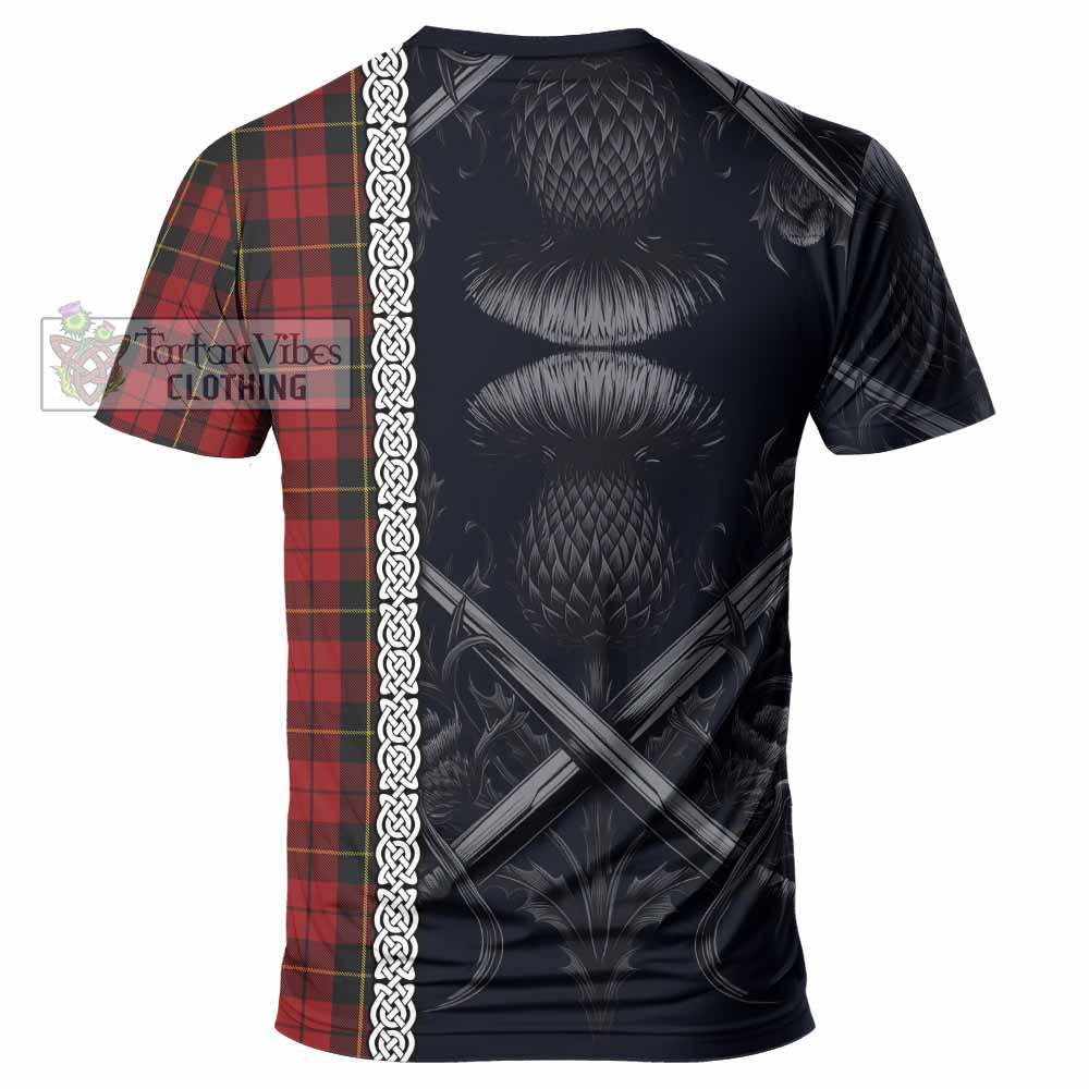 Tartan Vibes Clothing Wallace Tartan T-Shirt with Family Crest Cross Sword Thistle Celtic Vibes