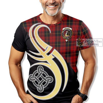 Wallace Tartan T-Shirt with Family Crest and Celtic Symbol Style