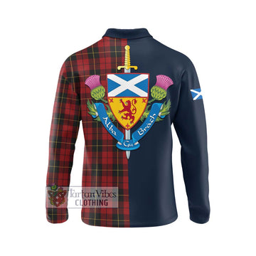 Wallace Tartan Long Sleeve Polo Shirt Alba with Scottish Lion Royal Arm Half Style - Tartan Vibes Clothing