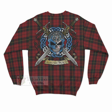 Wallace Tartan Sweatshirt with Family Crest Celtic Skull Style