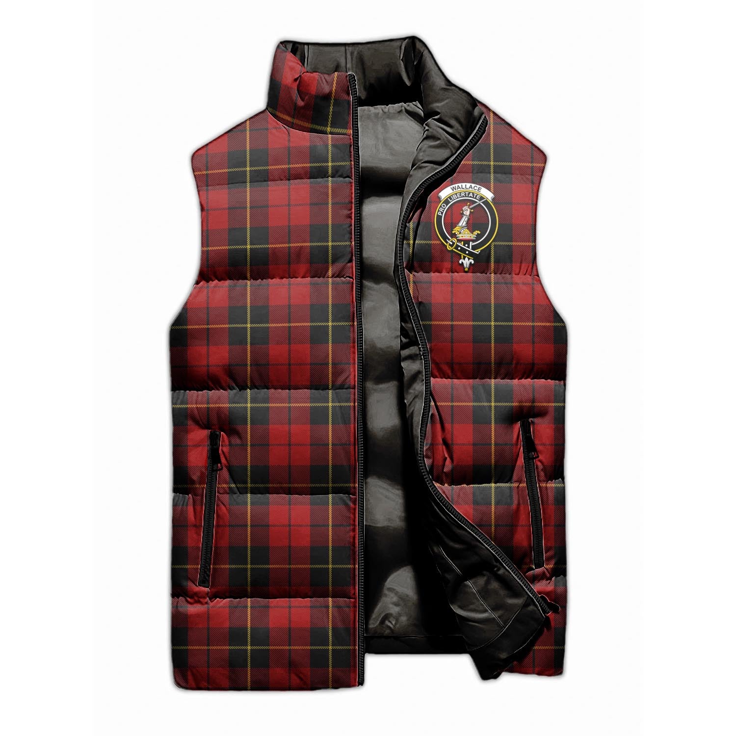 Wallace Tartan Sleeveless Puffer Jacket with Family Crest - Tartanvibesclothing