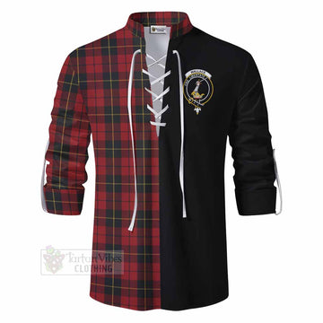 Wallace Tartan Ghillie Kilt Shirt with Family Crest and Half Of Me Style