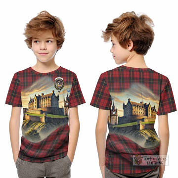 Wallace Tartan Family Crest Kid T-Shirt with Scottish Ancient Castle Style