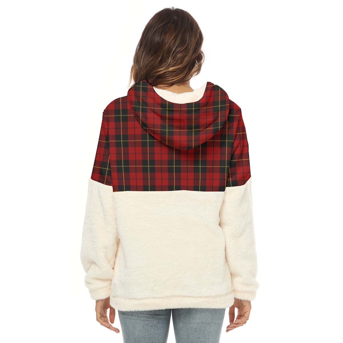 Wallace Tartan Women's Borg Fleece Hoodie With Half Zip with Family Crest - Tartan Vibes Clothing