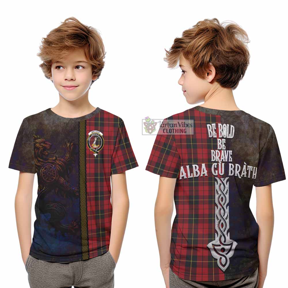 Wallace Tartan Family Crest Kid T-Shirt Alba Gu Brath Be Brave Lion Ancient Style - Tartan Vibes Clothing