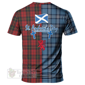 Wallace Tartan T-Shirt Happy St. Andrew's Day Half Tartan Style