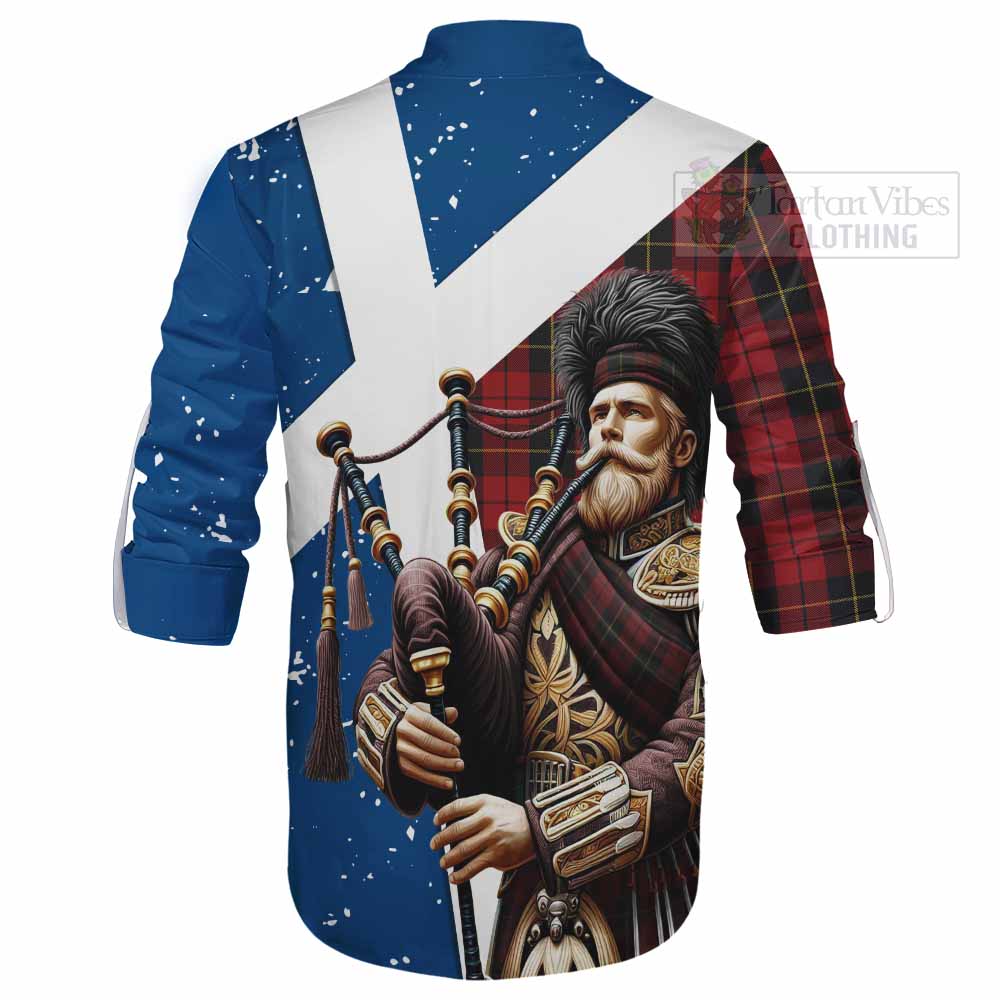 Tartan Vibes Clothing Wallace Tartan Ghillie Kilt Shirt with Family Crest Scottish Bagpiper Vibes