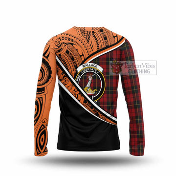 Wallace Crest Tartan Long Sleeve T-Shirt with Polynesian Vibes Style - Orange Version