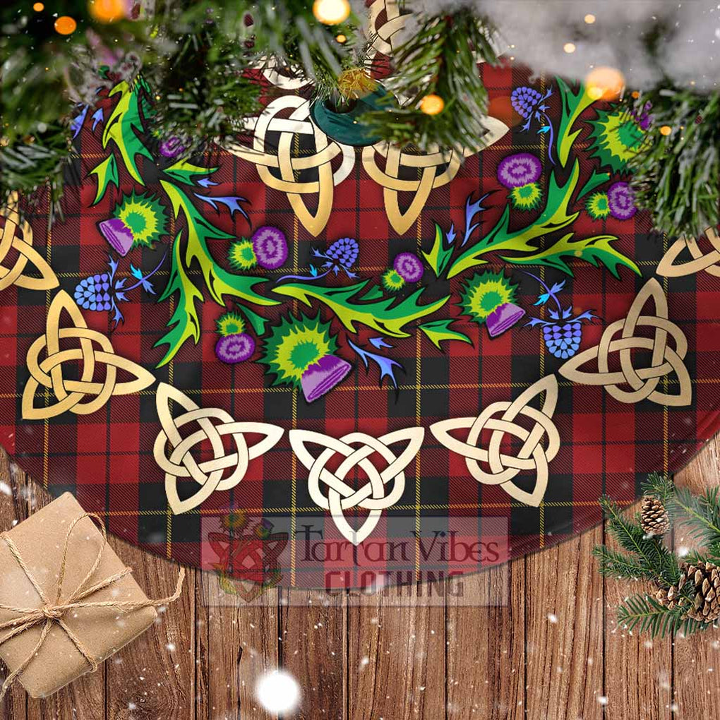 Tartan Vibes Clothing Wallace Tartan Christmas Tree Skirt with Thistle Celtic Knot Style