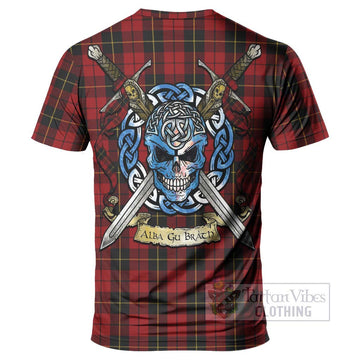 Wallace Tartan T-Shirt with Family Crest Celtic Skull Style