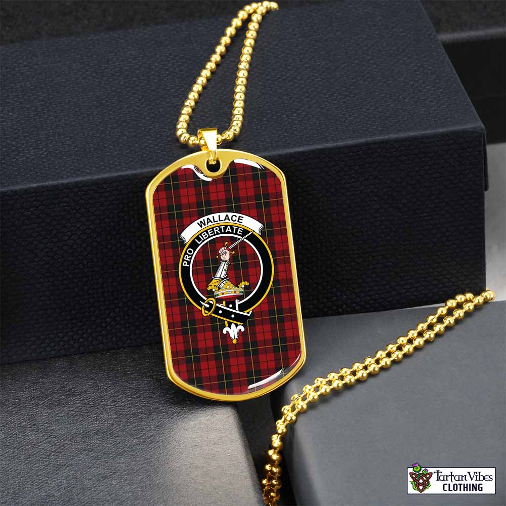 Tartan Vibes Clothing Wallace Tartan Dog Tag Necklace with Family Crest