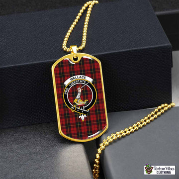 Wallace Tartan Dog Tag Necklace with Family Crest