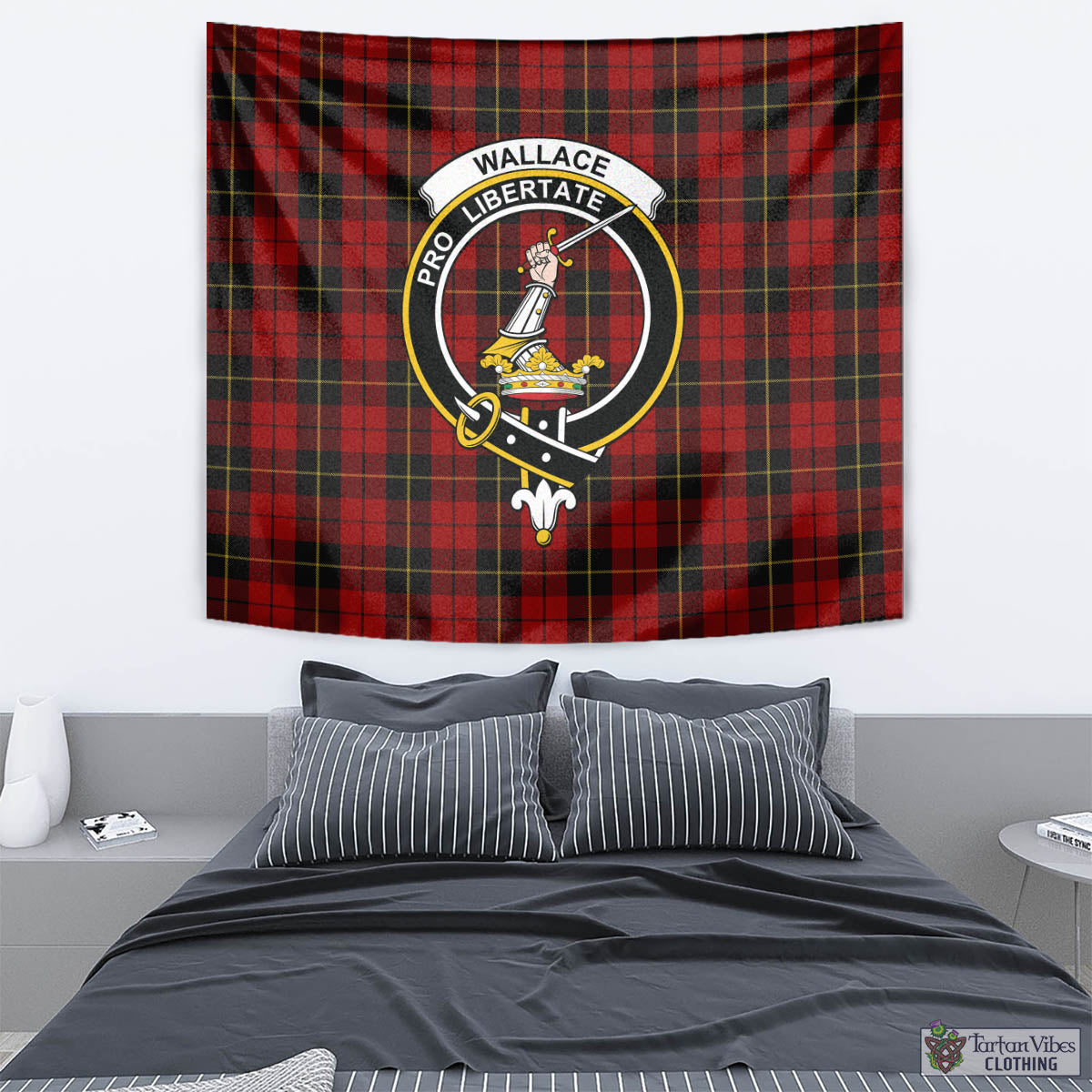 Tartan Vibes Clothing Wallace Tartan Tapestry Wall Hanging and Home Decor for Room with Family Crest