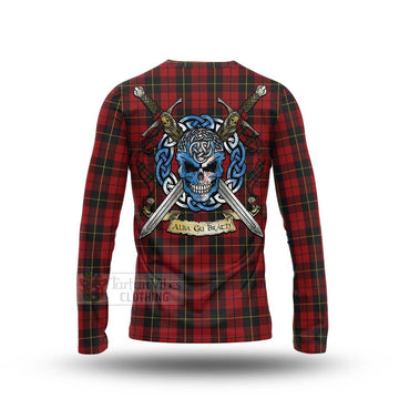 Wallace Tartan Long Sleeve T-Shirt with Family Crest Celtic Skull Style