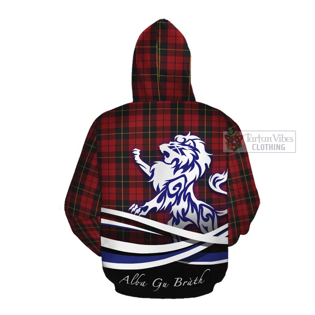 Tartan Vibes Clothing Wallace Tartan Cotton Hoodie with Alba Gu Brath Regal Lion Emblem