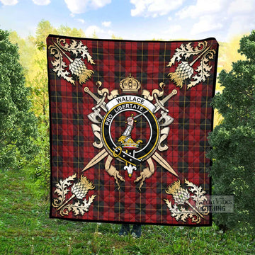 Wallace Tartan Quilt with Family Crest and Golden Thistle Crossed Sword Design