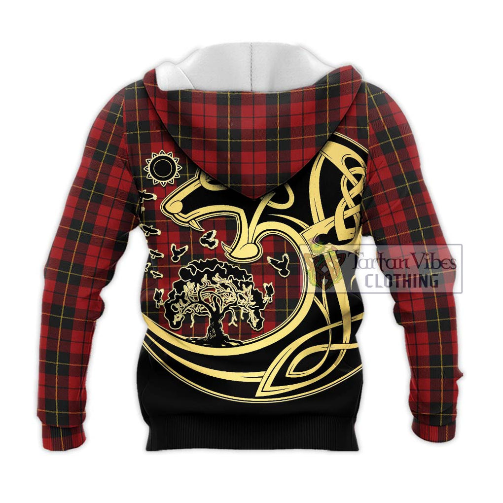 Wallace Tartan Knitted Hoodie with Family Crest Celtic Wolf Style - Tartan Vibes Clothing